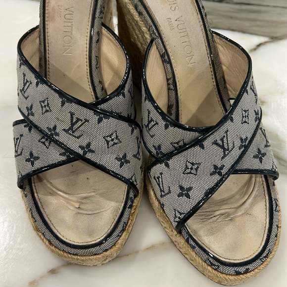 Louis Vuitton Navy Logo Canvas Espadrille Wedged Sandals- 39 - Picture 9 of 11